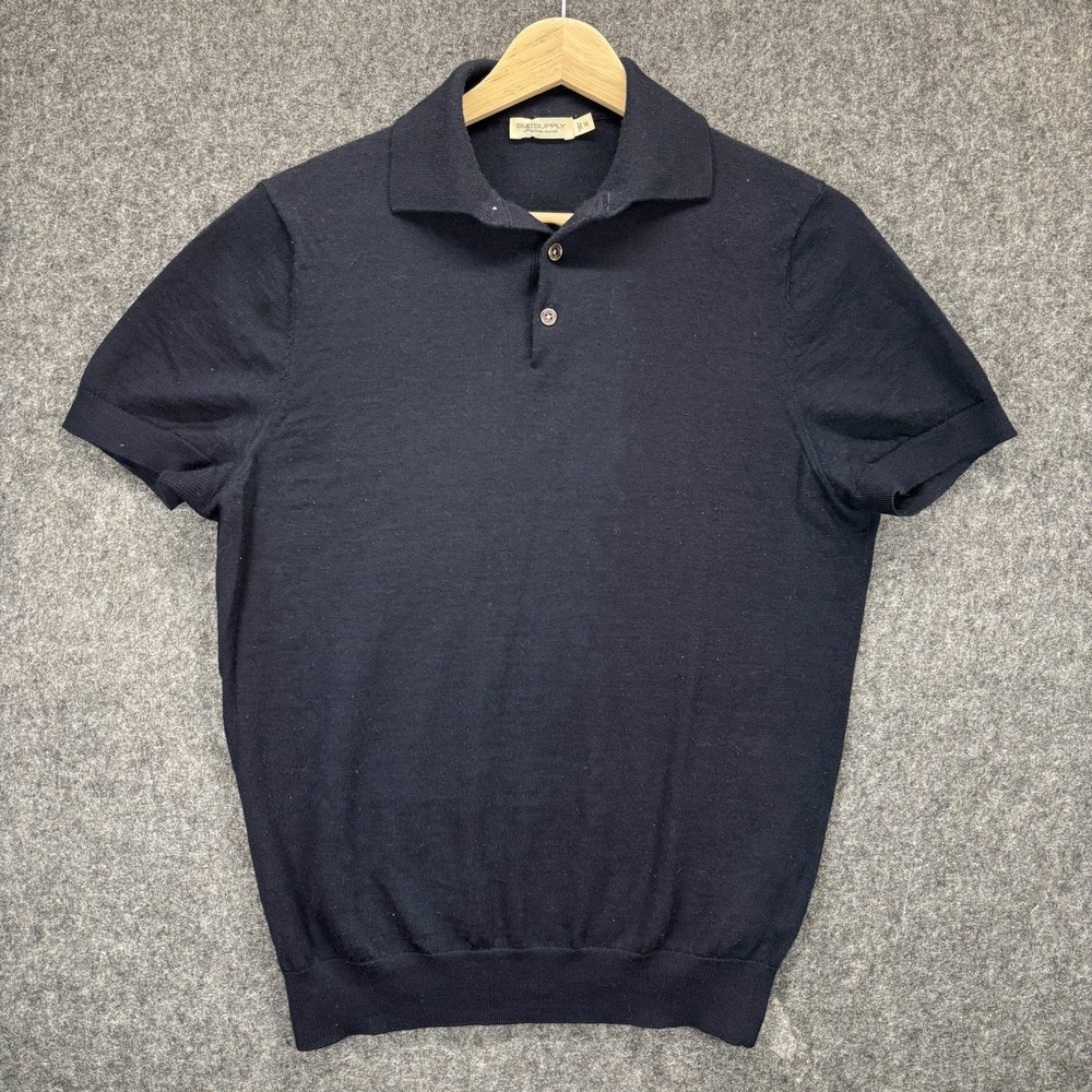 Suitsupply Merino Polo Shirt Mens Medium Navy Blue Short Sleeve Luxe Knit